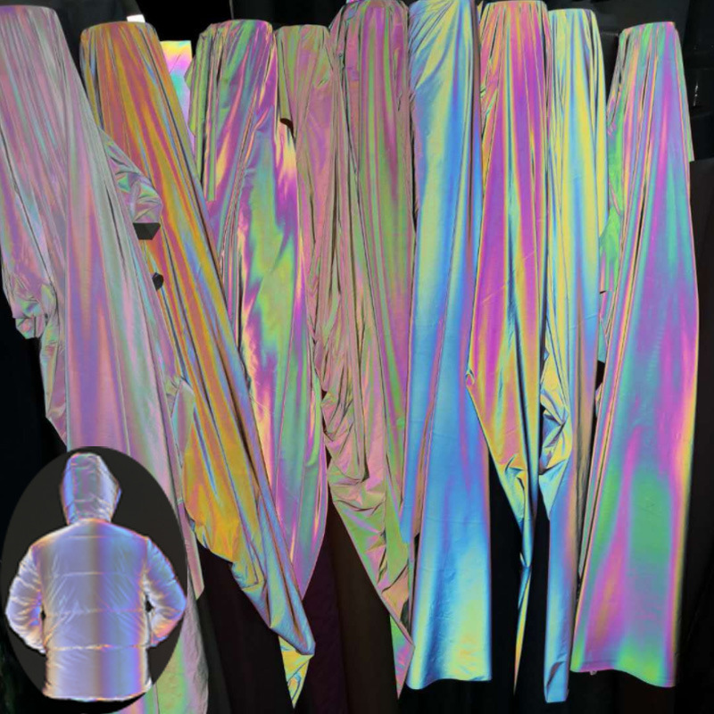 七彩柔软反光布幻彩羽绒服棉衣反光布料服装变色彩虹炫彩反光面料