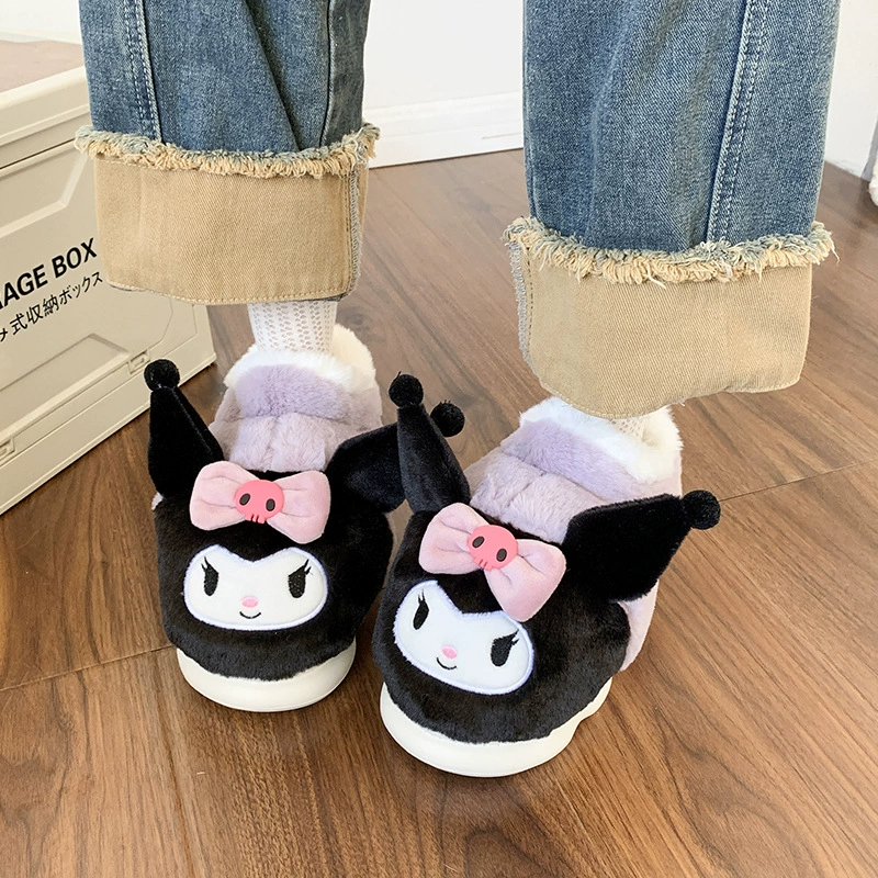 Женские хлопковые тапочки Cixi Sanrio для дома и улицы, утеплённые с толстой подошвой, обувь Kuromi, закрытые без каблука