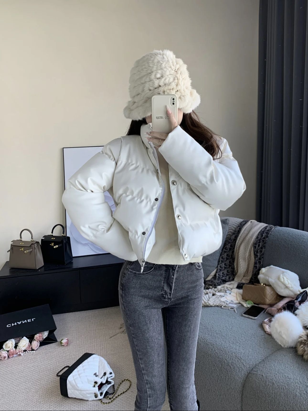 法式气质皮立领棉服棉袄女冬季新款小个子加厚保暖短款外套