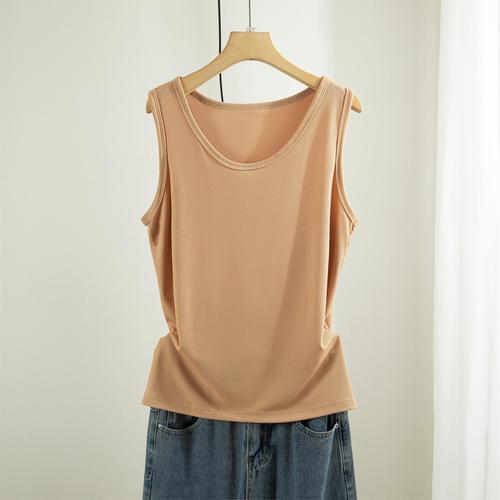 Threaded cotton hemmed halter top women's summer solid color inner layer base shirt round neck sleeveless wide shoulder top