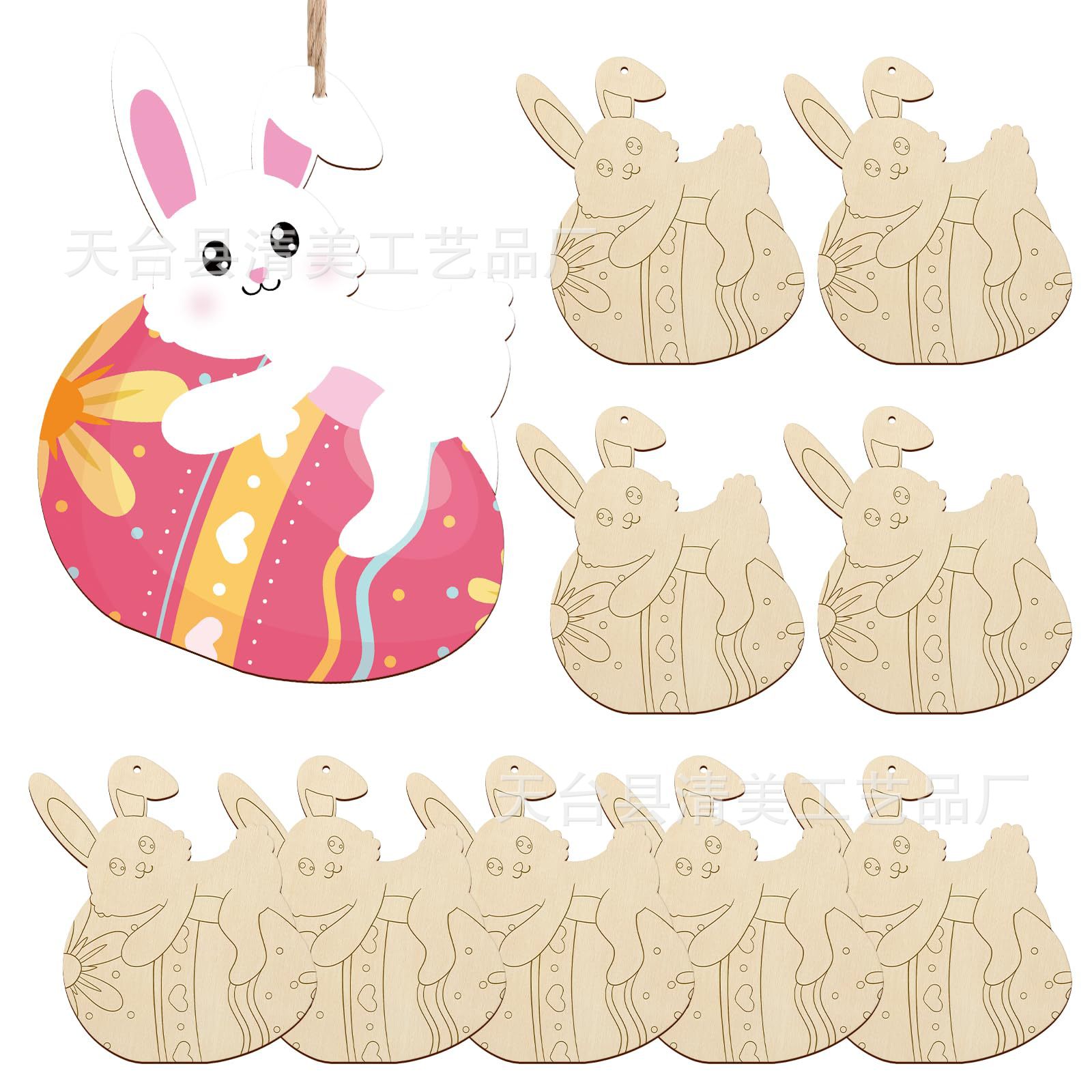 Decoración de madera semiacabada Conejo de Pascua para niños Artesanías de Pascua con borrador de línea de grabado láser