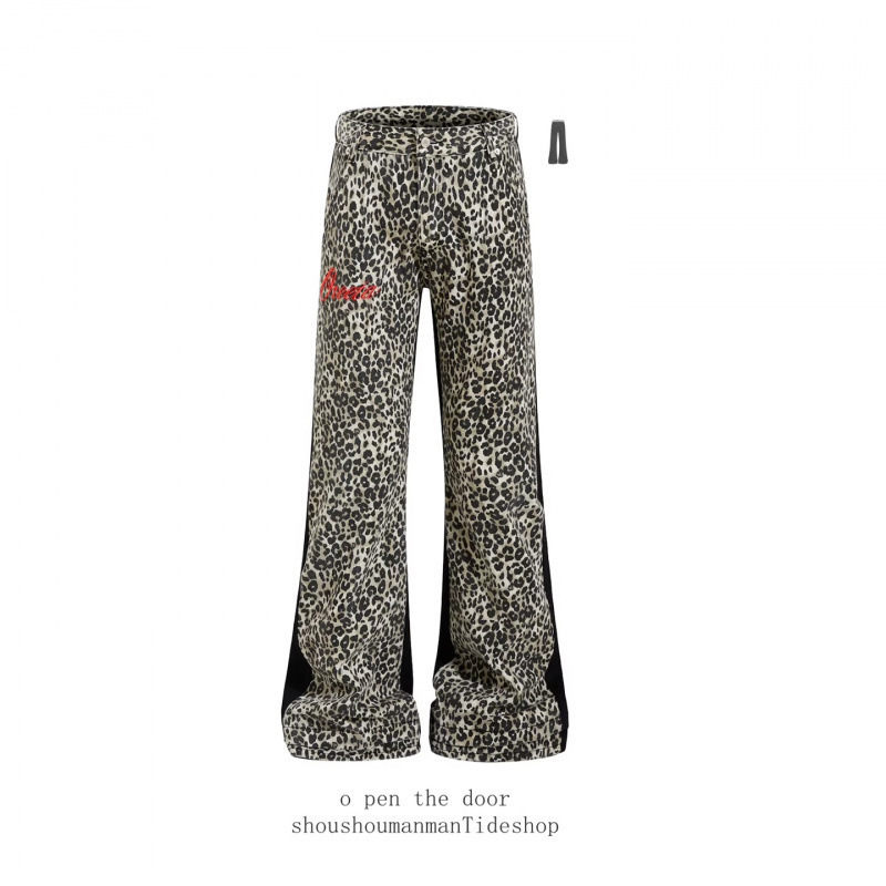 2026 Retro Double-Leopard-Print Flared Design Stacked Visual Height-Enhancing Slimming Jeans for Men Summer
