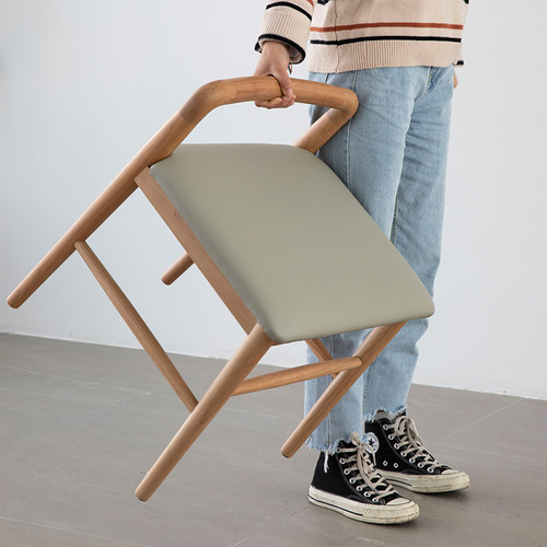 Nordic low stool vanity stool modern minimalist soft cushion Japanese small stool bedroom solid cherry wood vanity stool