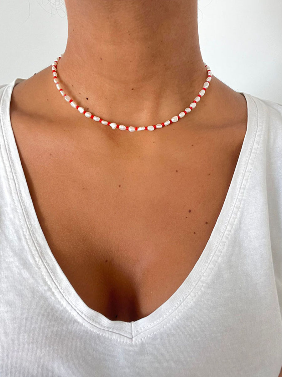 Fashion Round Natural Stone Pearl Titanium Steel Beaded Necklace 1 Piece display picture 4