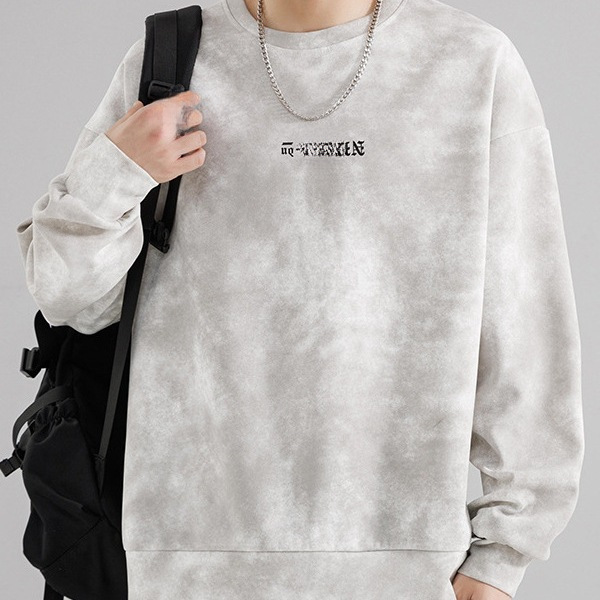New 2024 Spring Japanese Retro Men's Sweatshirt Solid Color Pullover Long Sleeve Youth Popular Collar Casual Sweatshirt