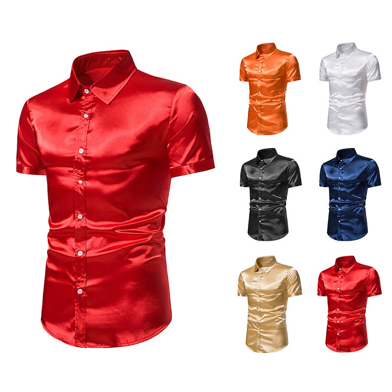 Men's Shirts New Arrivals Foreign Trade Amazon Men's Shiny 70S Disco Short-Sleeved Shirt C07