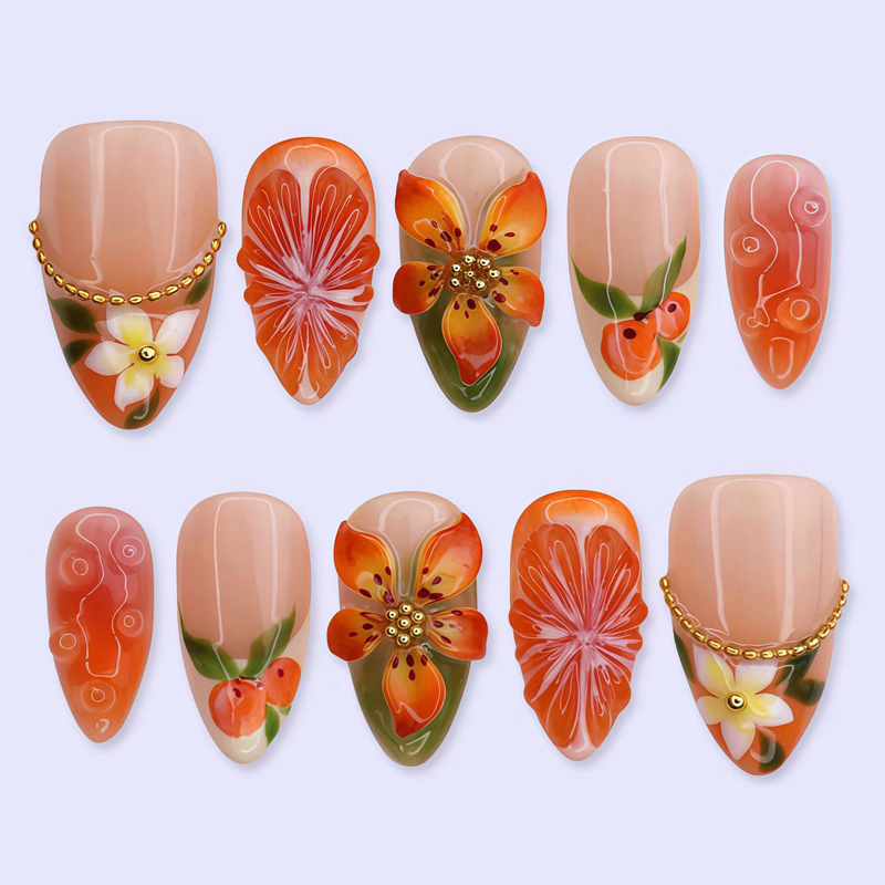 3D Summer Vibrant Orange Press-On Nails, Island Resort Style, Popular on European and American Instagram, High-End Nail Stickers for White Women 3D Summer Vibrant Orange Press-On Nails, Island Resort Style, Popular on European and American Instagram, High-End Nail Stickers for White Women