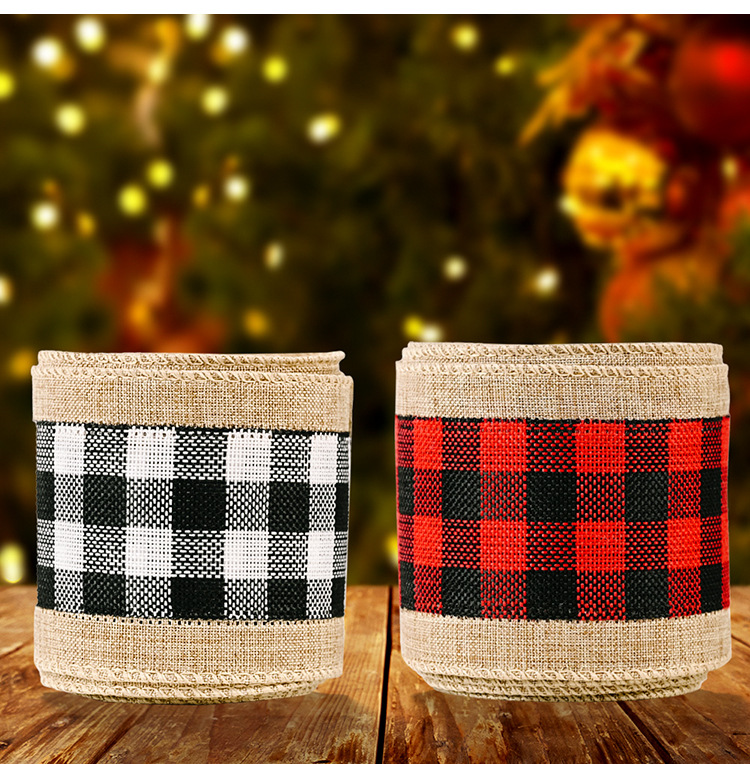 70g Weight Christmas Festival Wholesale Imitation Linen Edging Checked Christmas Decoration Ribbon Nihaojewelry 7