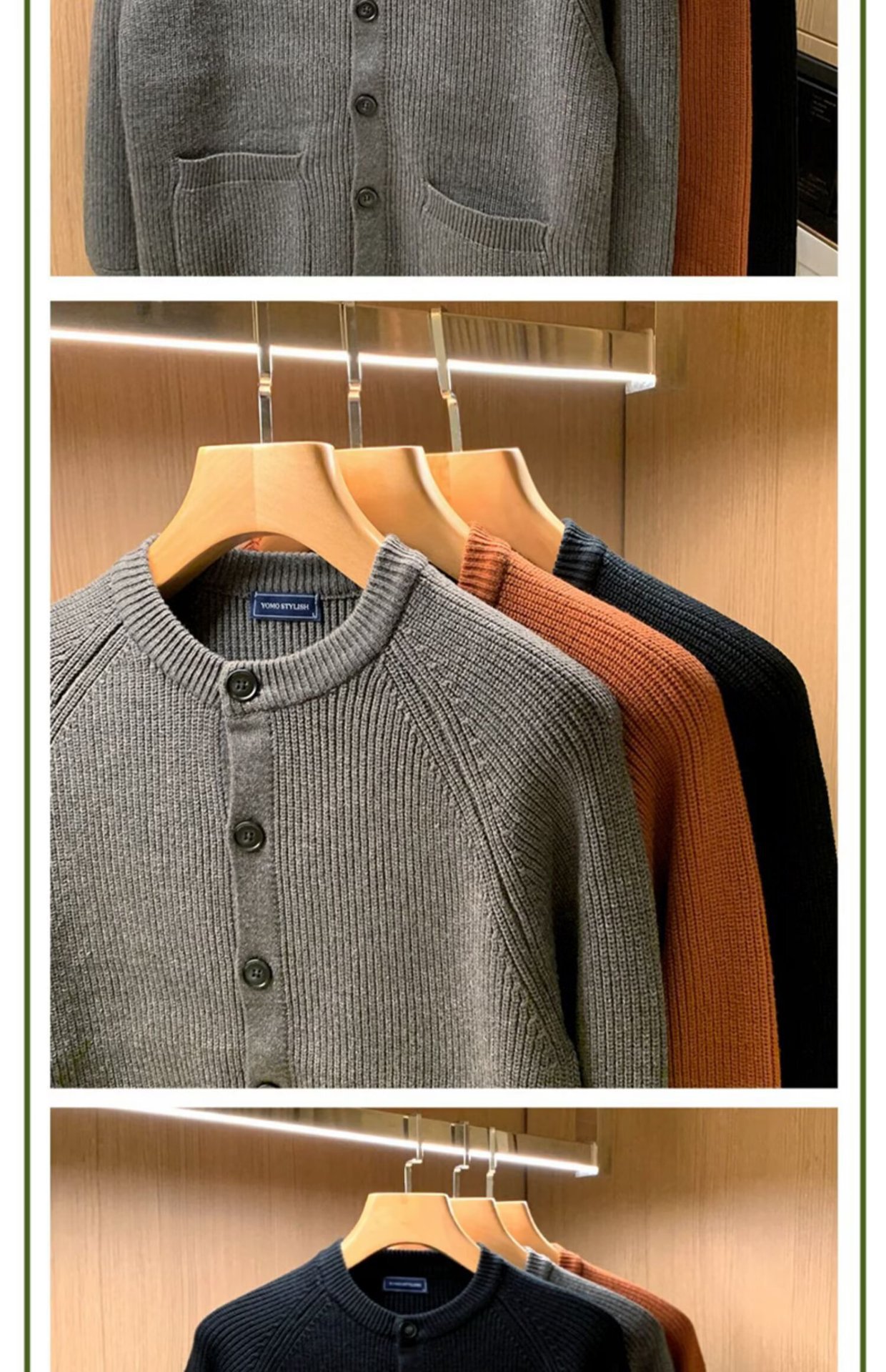 Oversized Herren-Strickcardigan – Atmungsaktiver Stretch-Pullover mit offener Vorderseite für Freizeit und Business (Schwarz/Grau/Karamell, EU-Größen S-2XL)_voghion.com