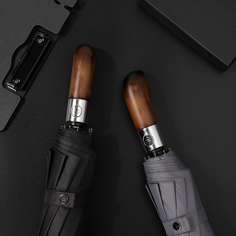 Sunny and Rainy Dual-purpose Automatic Wooden Handle Advanced Sense Folding Umbrella Men's Business Double Large Large Wind Resistant Wholesale
