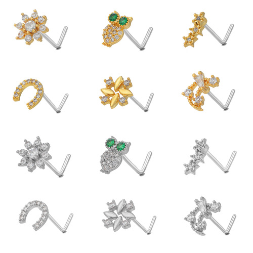 Factory direct sales cross-border best-selling European and American micro-zirconia animal nose ornaments stainless steel L-rod nose nail piercing accessories
