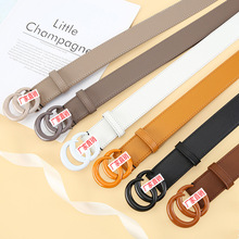 女士牛皮腰带双C彩色外贸百搭时尚休闲女带G款宽版平滑扣宽版时尚