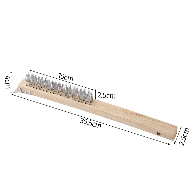 Nueve caballo de alambre de acero al carbono cepillo de rasguño de alambre de acero inoxidable mano curvada 14 pulgadas mango de madera grande Haya madera de caucho de abedul