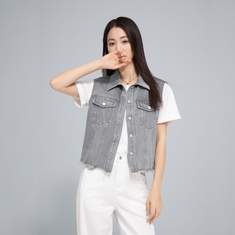 Xinge Vintage Denim Vest Coat Women's Spring and Summer 2025 New Hong Kong Style Waistband Sleeveless Vest