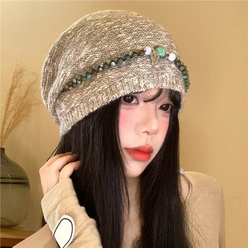 复古串珠流苏堆堆帽女百搭显脸小民族风冷帽秋冬季慵懒风包头帽子|undefined