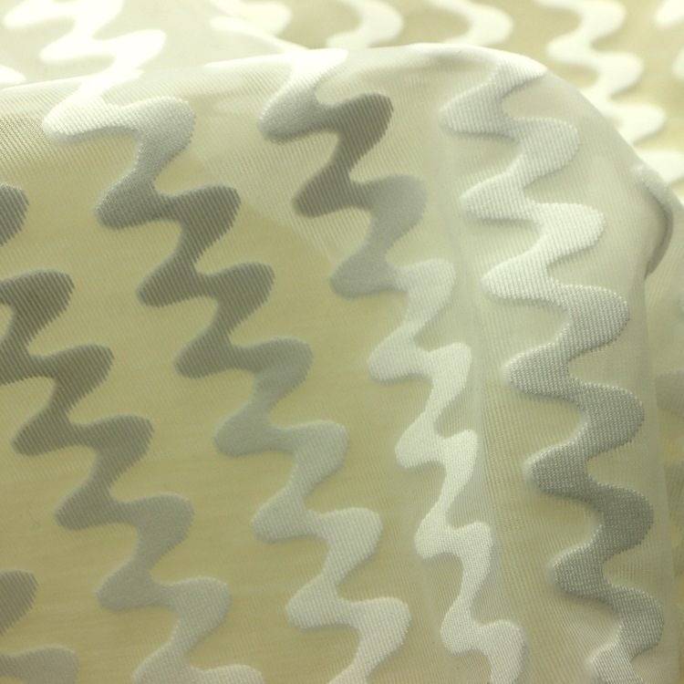 提花3D网眼布针织经编S波浪纹提花毛丝镂空气层三明治网眼布面料