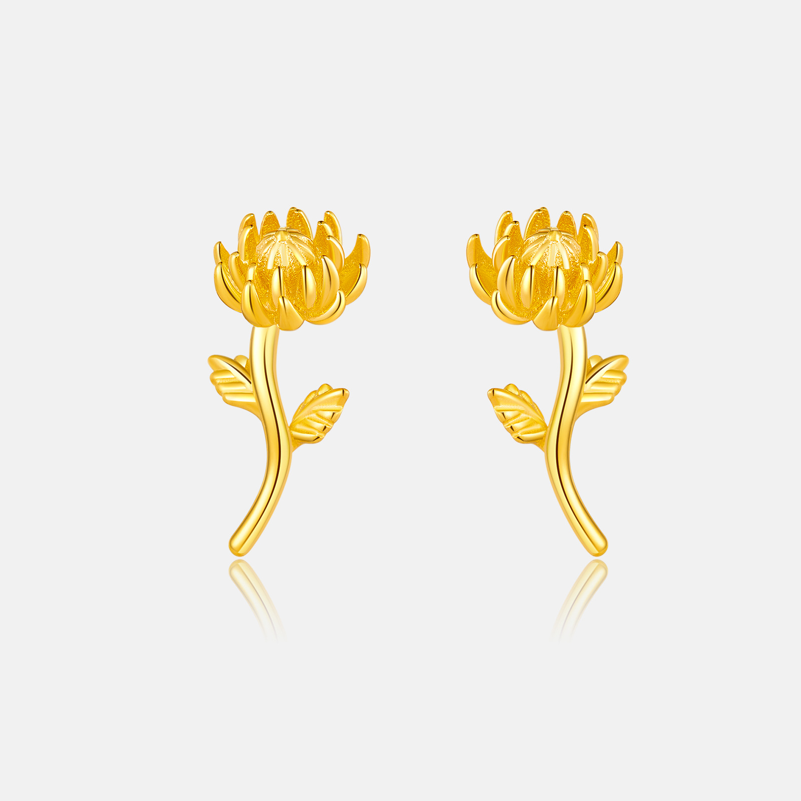 Electroplating Gold Plating Process 925 Sterling Silver Ear Needle Material 1 Pair 18K Gold Plated 925 Sterling Silver Flower Ear Studs