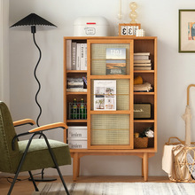 实木书柜组合边柜客厅杂志柜储物柜现代简约展示收纳柜书架置物柜