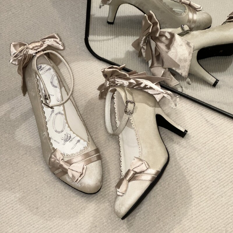 In Stock: Flashing Dream Lolita Original Suede Coming-Of-Age Ceremony Bowknot Stiletto Heels Lolita Shoes