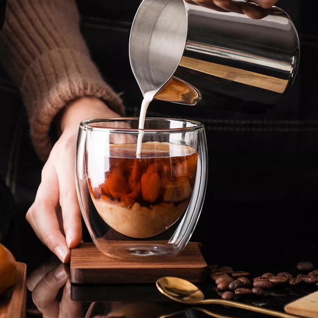 Taza de vidrio con aislamiento de doble capa de borosilicato taza de leche en forma de huevo taza de café taza de jugo de vidrio