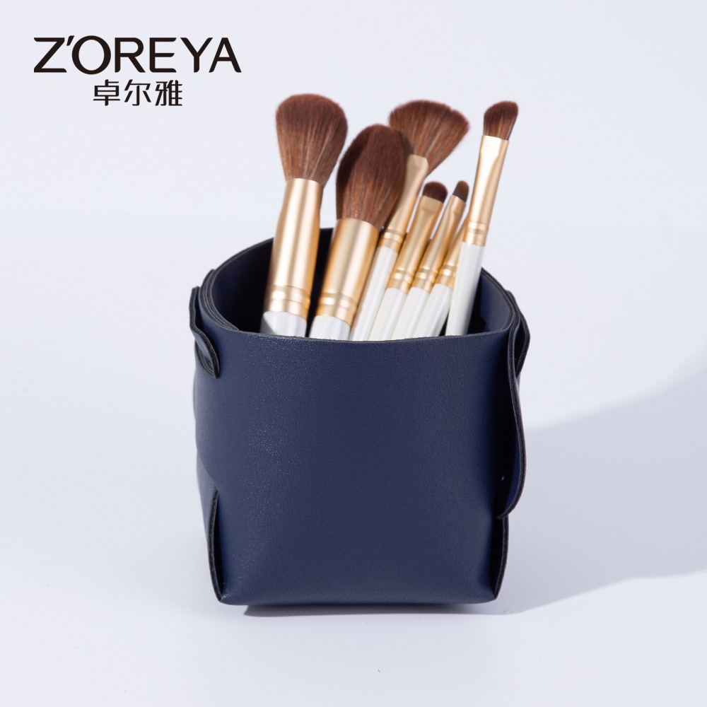 Zhuolya transfronterizas herramientas de belleza portátil a prueba de polvo cepillo de maquillaje Cubo de almacenamiento carne rosa azul pu cubo plegable al por mayor