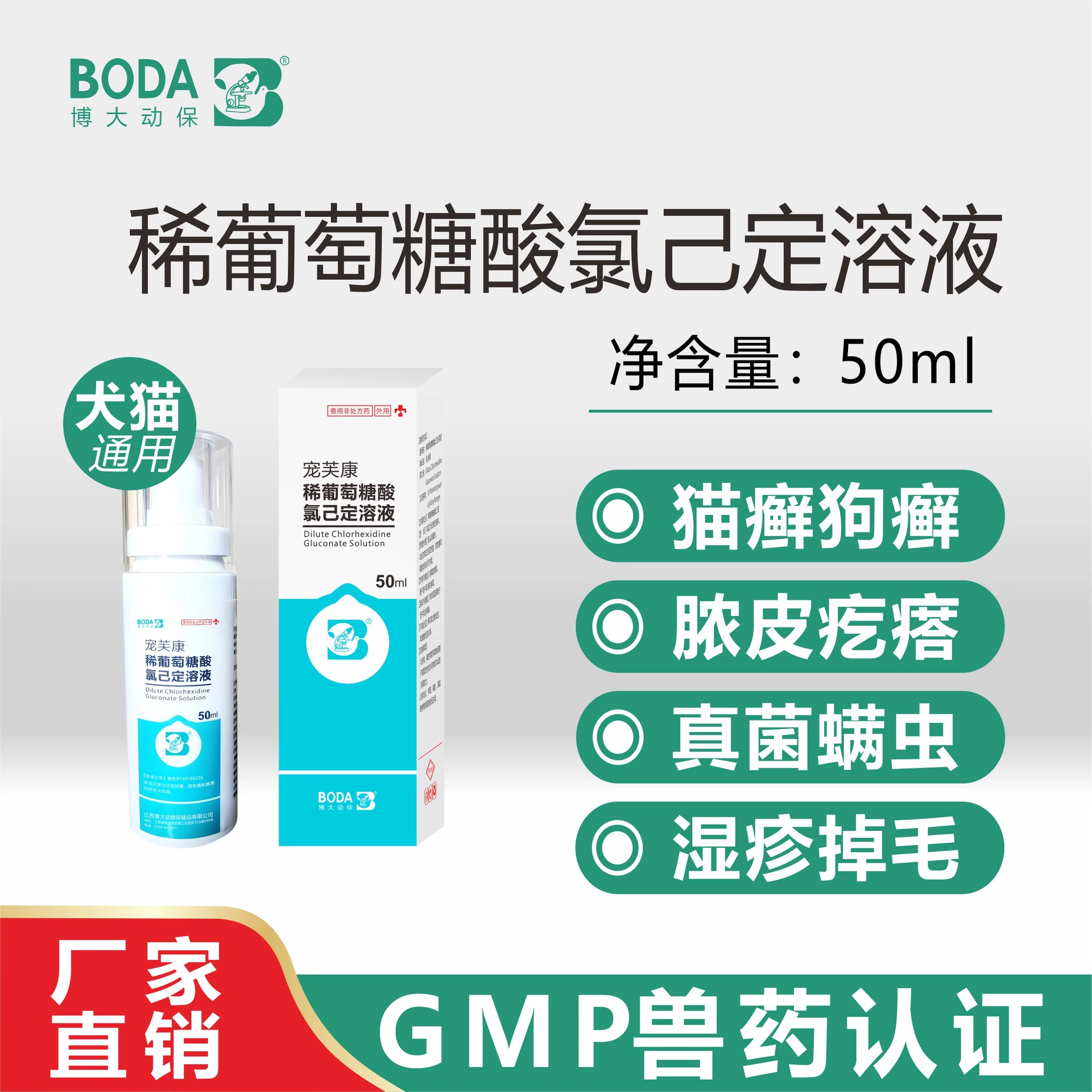 Чонгфуканг разбавленный раствор глюконата хлоргексидина кошка парасолька собака парасолька грибковая инфекция кожа домашних животных антисептик дезинфицирующее средство