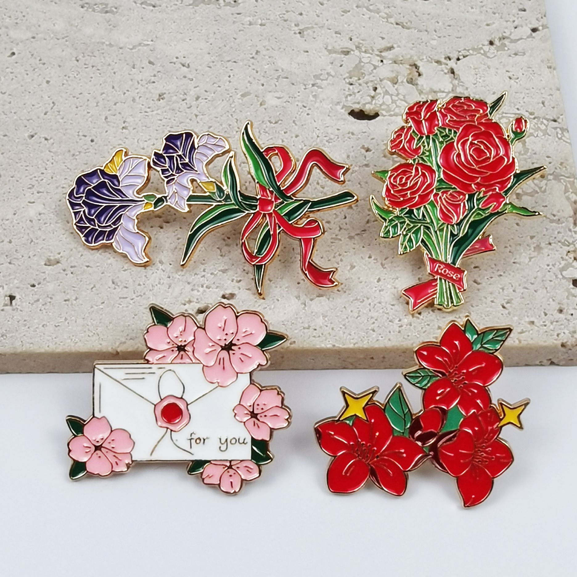 Florale Metallbrosche Für Damen Kirschblüte Und Rose Anstecker_voghion.com