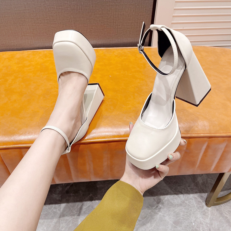 AliExpress Cross-border Foreign Trade New 13cm Super High Heels Thick Heels Waterproof Platform One-word Buckle with Baotou Sandals Women's Shoes