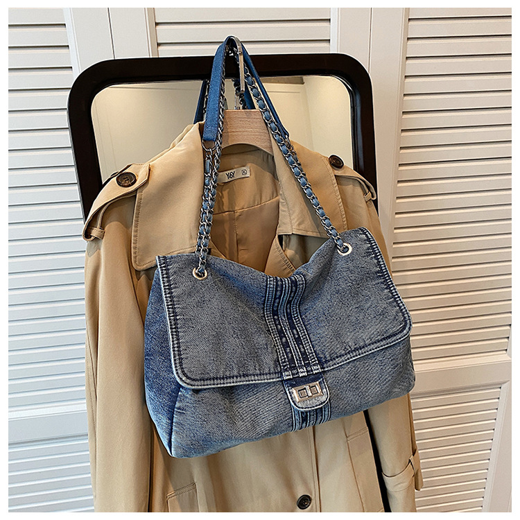 Transfronterizo retro bolsa de mezclilla para las mujeres 2023 otoño nueva moda europea y americana cadena hombro bolsa de mensajero