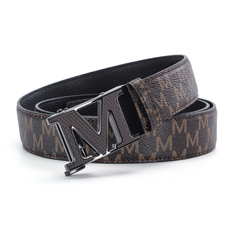 Genuine Leather Men's Belt With M Shape Automatic Buckle Casual_voghion.com