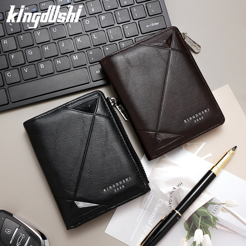 New Men's Short Wallet Vertical Side Pull European and American Simple Multifunctional Rhombic Wallet Zipper Coin Purse Card Holder New Men's Short Wallet Vertical Side Pull European and American Simple Multifunctional Rhombic Wallet Zipper Coin Purse Card Holder