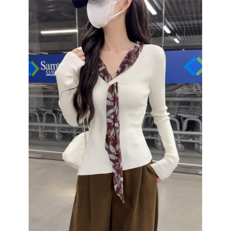 Real Shot Real Price Flutter Collar Long-Sleeved Sweater Women's Autumn and Winter Chic Age-Reducing Slimming Top