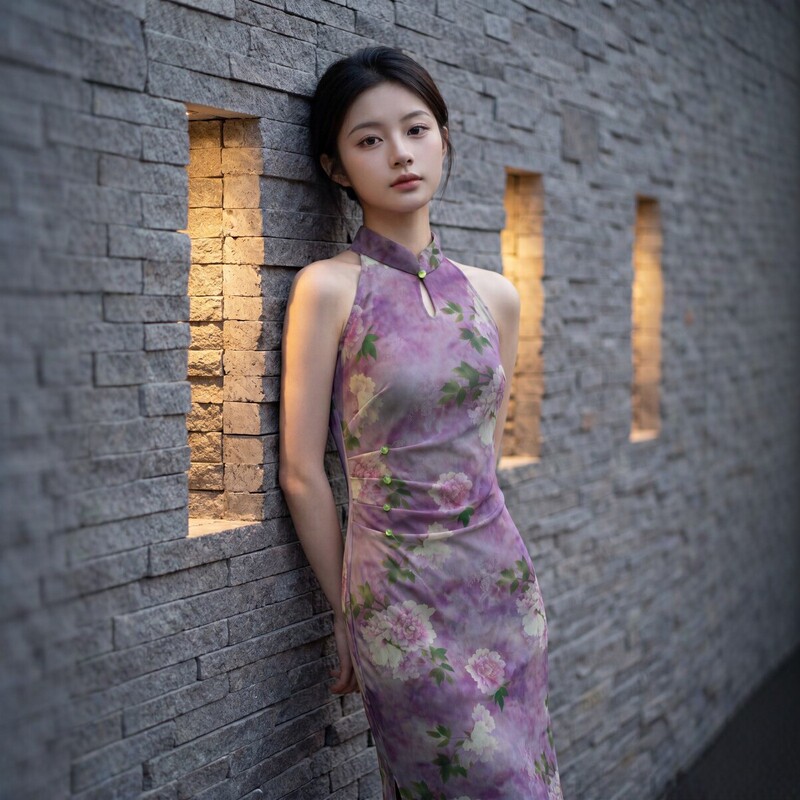 Women's sleeveless pink and purple long cheongsam dress, slim fit, suitable for daily commuting, vintage style, perfect for Qixi Festival dates Women's sleeveless pink and purple long cheongsam dress, slim fit, suitable for daily commuting, vintage style, perfect for Qixi Festival dates