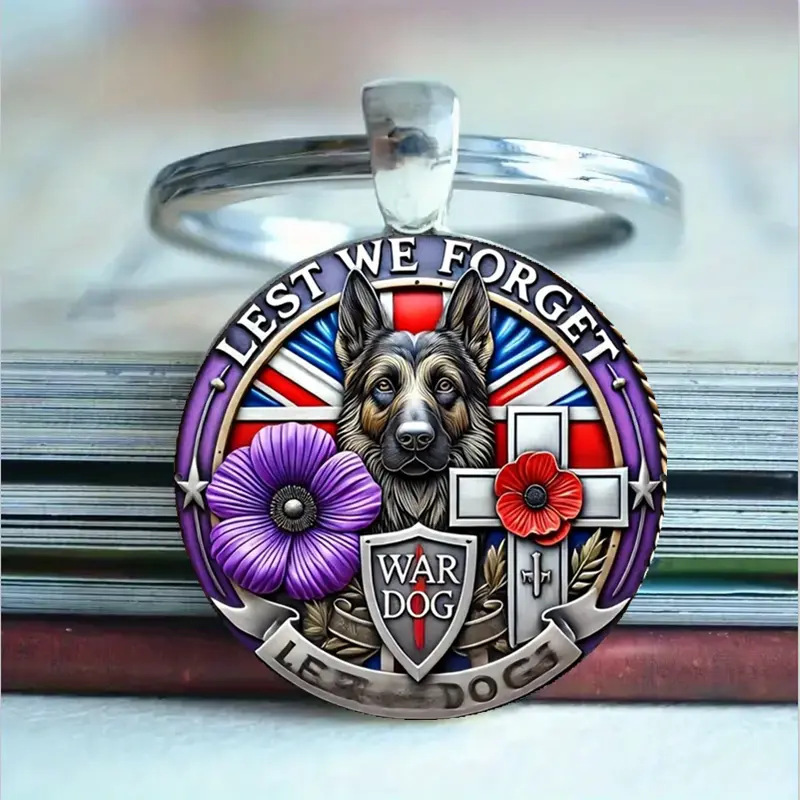 1 "Don't Forget" War Dog Purple Poppy Alloy Keychain to commemorate Anzac Day and celebrate Britain