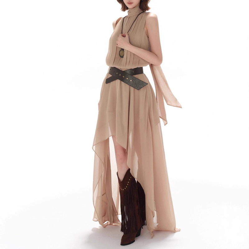 Cynr Original Design Elegant Sleeveless Chiffon Vest Dress with Asymmetrical Elegant Skirt Cynr Original Design Elegant Sleeveless Chiffon Vest Dress with Asymmetrical Elegant Skirt