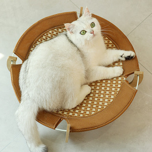 Round Marching Bed Summer Mat Cool Rattan Bed Cool and Comfortable Removable and Washable Breathable Comfortable Cat Dog Kennel