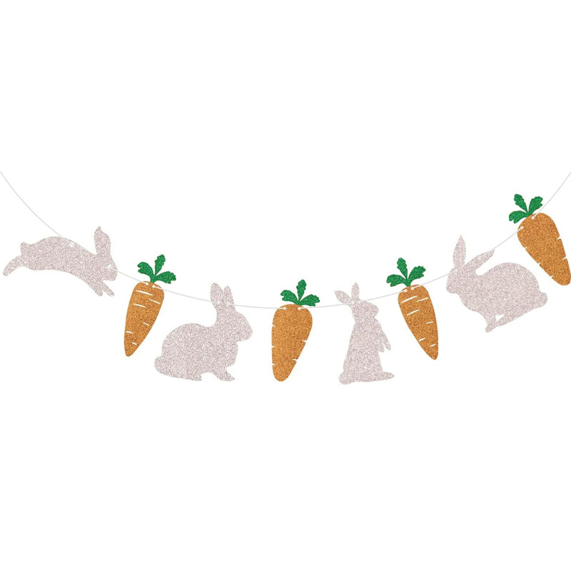 Decoración clásica de conejito y zanahoria de Pascua, bandera colgante de conejito y zanahoria, purpurina para el día de Pascua, bricolaje Premium