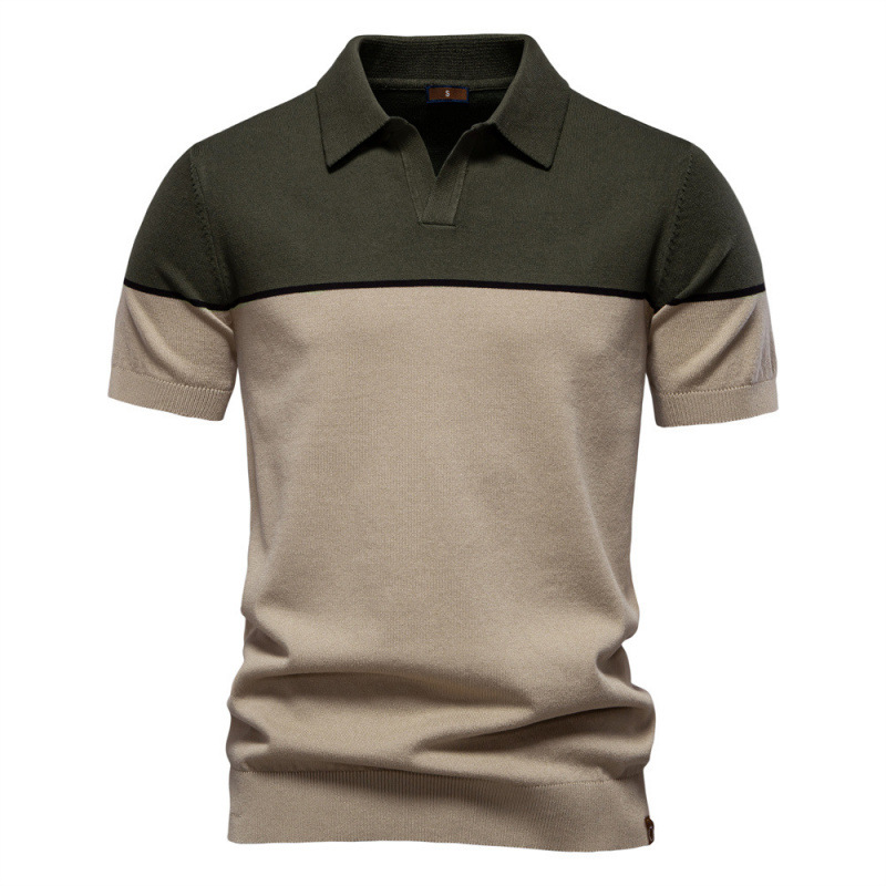 2025 summer cross-border new men's short-sleeved knitted POLO shirt color matching foreign trade lapel casual POLO men
