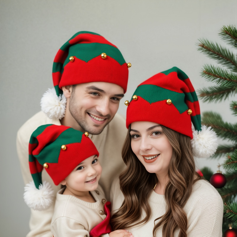 Foreign Trade New Santa Bell Fur Ball Hat Warm Knitted Wool Hat Holiday Party Family Christmas Hat Foreign Trade New Santa Bell Fur Ball Hat Warm Knitted Wool Hat Holiday Party Family Christmas Hat