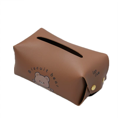 Car tissue box/set Box Leather Seat Hanging - leather-folding-tissue-box-happy-bear