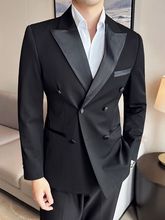 塔士多礼服套装 男士商务双排扣结婚伴郎套西 跨境西装两件套批发