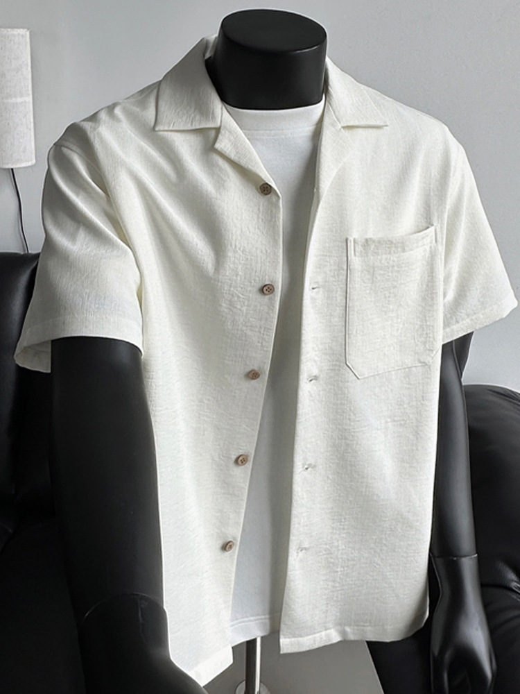 Herren Kurzarm Leinenhemd Oversized Hong Kong Style Sommer_voghion.com