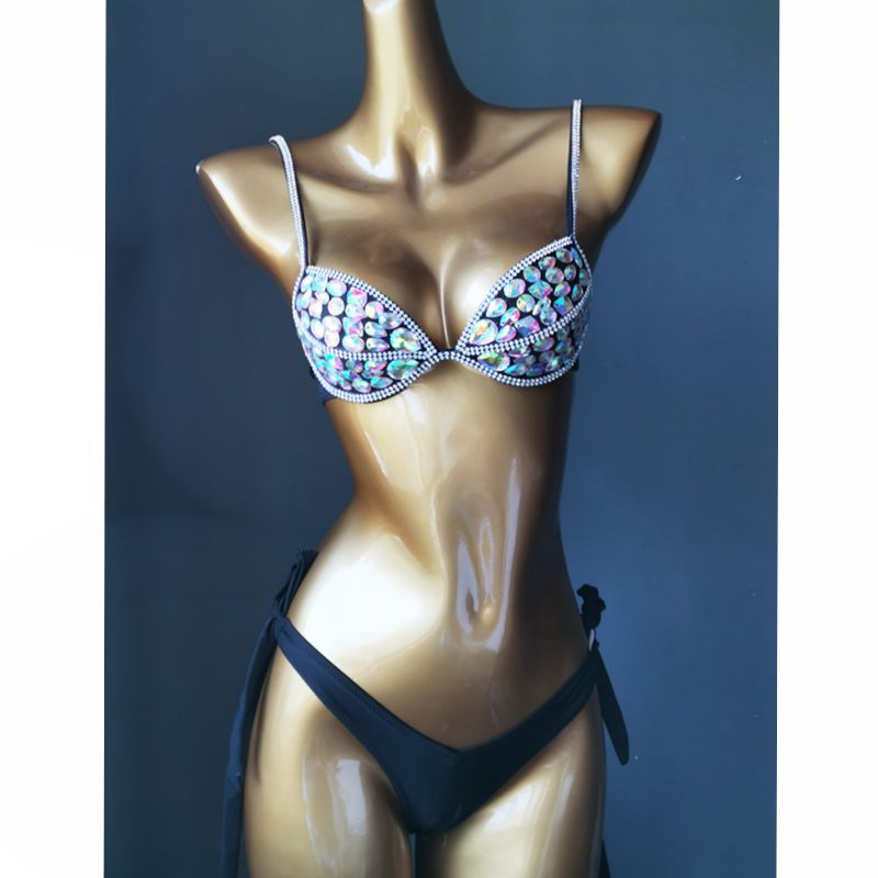 Nightclub, Swimming Pool, Beach Occasion Solid Color Pattern Women's Solid Color Rhinestone 2 Piece Set Bikinis