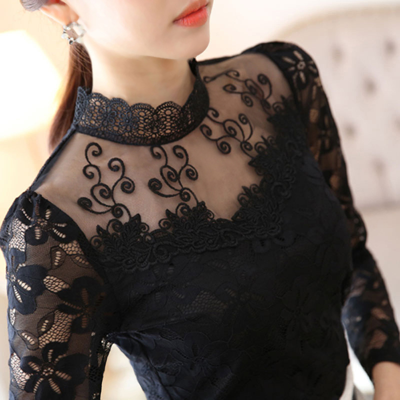 Lace Base Shirt Women's Long-sleeved Autumn and Winter New plus size Women's Stylist Top Slim-fit Inner Collar Chiffon Shirt