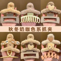Korean-style milk coffee color system cute minimalist claw clip women's large hair clip cross hair shark clip shower hair clip hair accessory