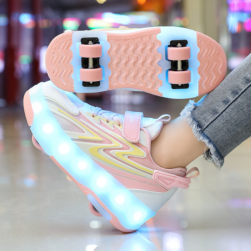 Zapatos de cuatro ruedas para niñas, patines deportivos intermitentes, niñas pequeñas, rosas, estudiantes profesionales, Internet, celebridades, niños, zapatos hitys de moda