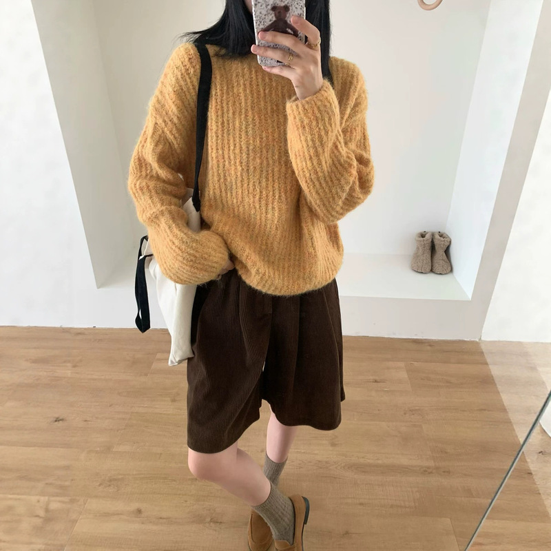 Korean-style casual loose-fitting round-neck pullover sweater for women, new autumn and winter thick-knit youthful soft and cozy lazy knitwear