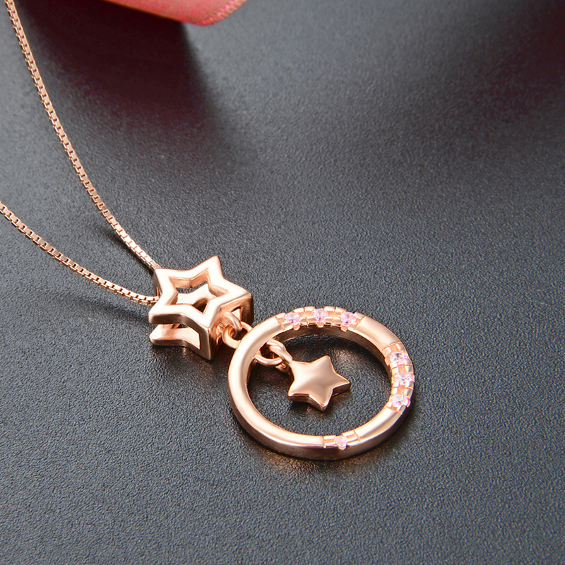 Collar de clavícula de plata esterlina S925 estrella de mujer anillo circular zircon diamantes dulces simplicidad inswind red joyas colgante rojo