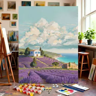 diy数字油画手工填色云朵与山野丙烯画治愈田园风景客厅装饰挂画
