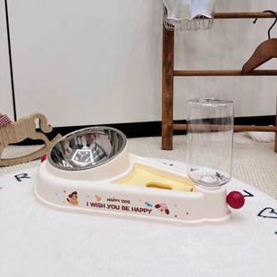 Cross-Border Dog Stainless Steel Bowl Food Bowl Non-Wet Mouth Pet Bowl Two-In-One Bottom Anti-Slip Feeder and Drinking Fountain